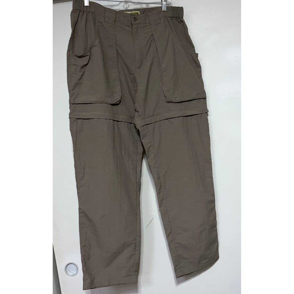 Cabelas Women Convertible Hiking Cargo Pants Taupe Brown Nylon Size L 913642
